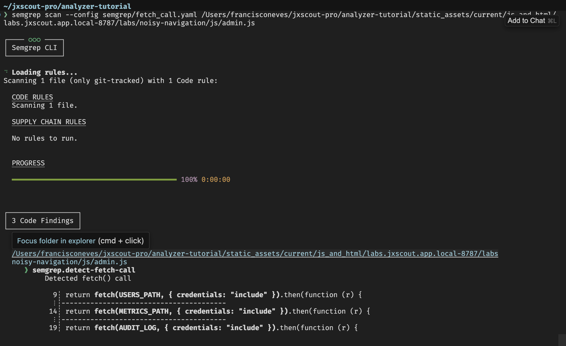 semgrep cli output